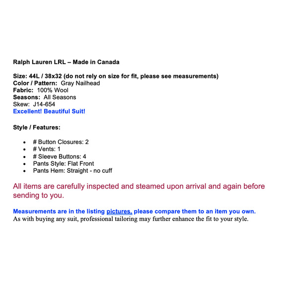 Ralph Lauren LRL Mens 44L 38x32 Gray Nailhead Quality Suit Modern - Picture 2 of 16